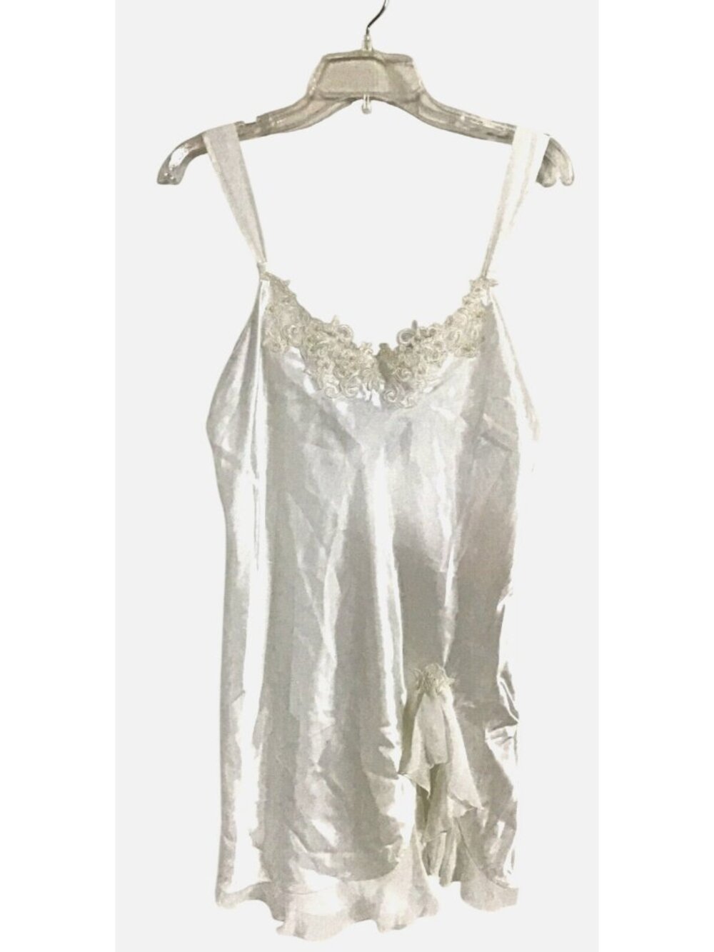 Linea Donatella Womens Medium Ivory Lace Beaded Chemise Nightgown Bridal